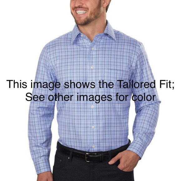 Kirkland NEW Men's Tailored Wrinkle-Free Button-Down Plaid Shirt, Light Blue - Picture 3 of 3